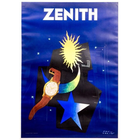 Original Vintage Zenith Watch Poster by Paul Colin c1950 Art Deco large framed - Picture 2 of 10